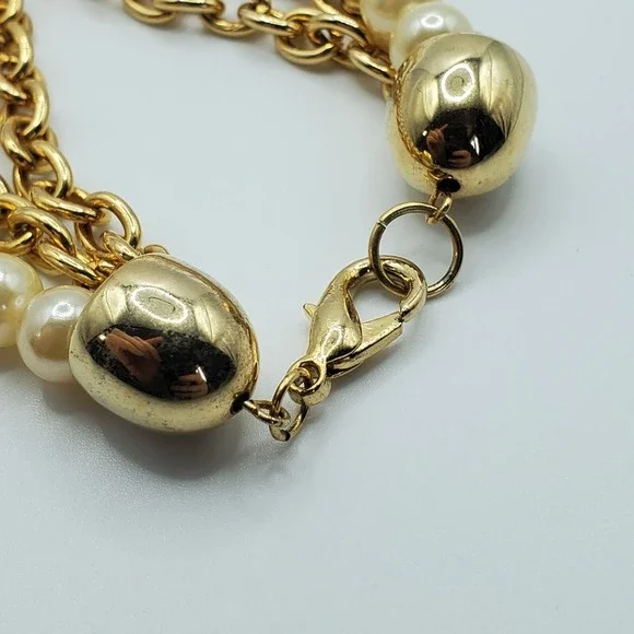 Cobalt Blue Cream Beaded Necklace Multi Strand‎ Gold Tone Statement Elegant - Picture 7 of 9